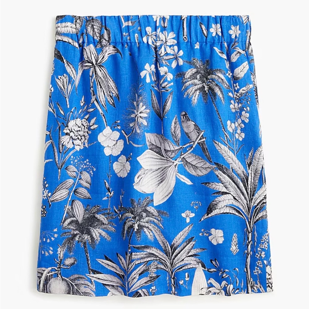 NWOT J. Crew Pull-on Skirt in Ratti Tropical Toile Linen Lined Blue/Black